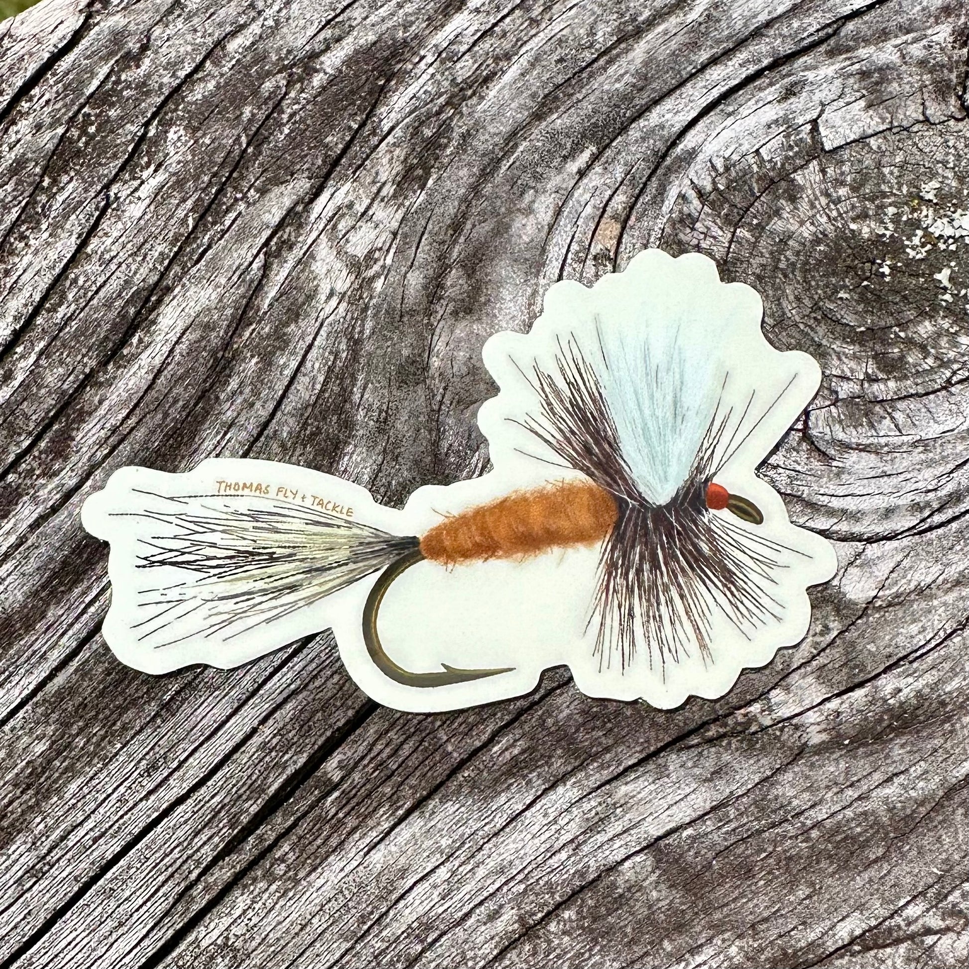 ausable wulff sticker on wooden background