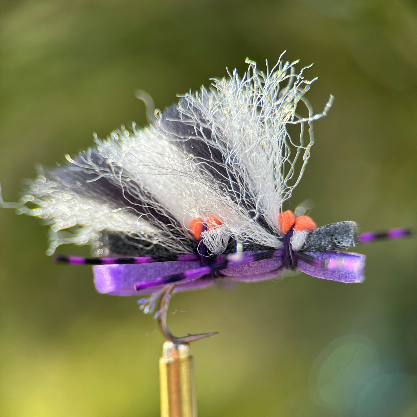 black and purple colored double trouble chernobyl dry fly photo