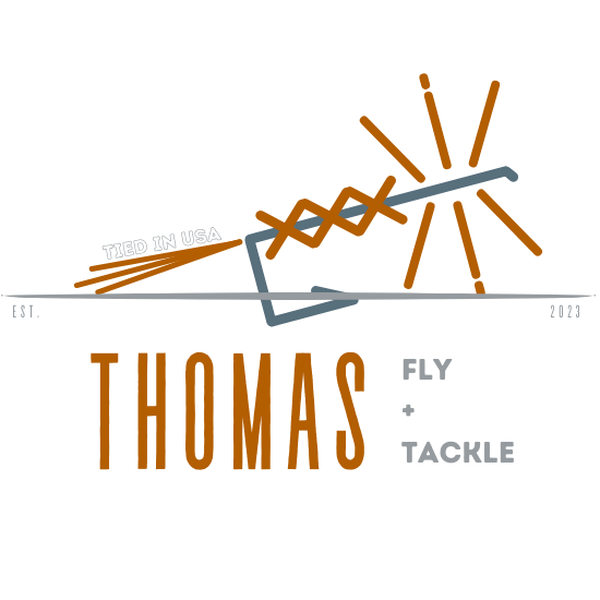 Thomas fly and tackle main logo image. Tied in USA.
